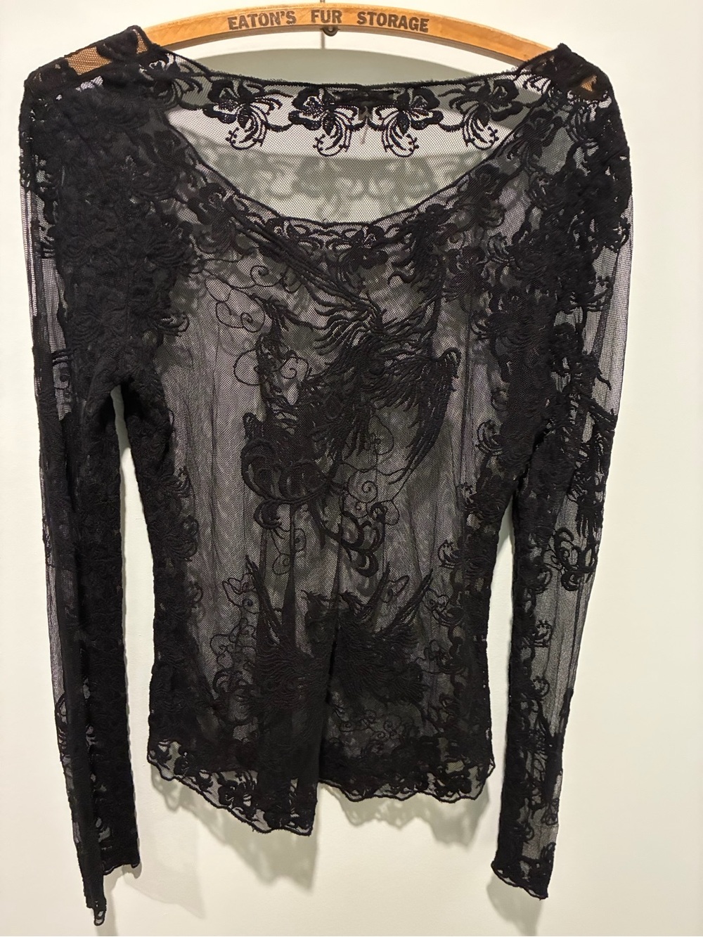 Buffalo David Bitton Black Sheer Lace Top With Bird/Floral Design Size Small - Picture 3 of 5